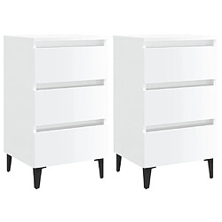 vidaXL Tables de chevet pieds en métal 2 pcs blanc brillant 40x35x69cm 