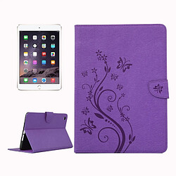 Wewoo Smart Cover Violet pour iPad mini 3 fleurs pressées motif papillon flip horizontal étui en cuir PU avec boucle magnétique et titulaire fentes cartes porte-monnaie