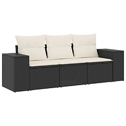 vidaXL Salon de jardin 3 pcs avec coussins noir résine tressée