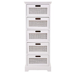 Pegane Chiffonnier, meuble de rangement en bois avec 5 tiroirs coloris blanc - Longueur 35 x Profondeur 29 x Hauteur 91 cm