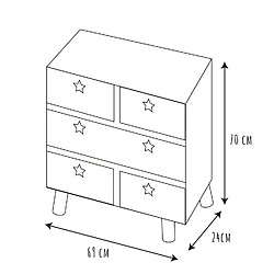 Avis Toilinux Commode 5 tiroirs Like a Star - en MDF et Bois de Pin - Blanc et Marron