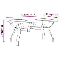 vidaXL Table de jardin Gris et noir 140x70x70 cm Acier et verre pas cher