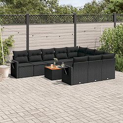 vidaXL Salon de jardin 11 pcs avec coussins noir résine tressée