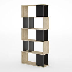 Alter Bibliothèque avec cinq étagères asymétriques, couleur chêne et noir, Dimensions 80 x 175 x 29 cm