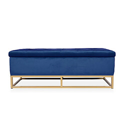 Banquette coffre Angele Velours bleu pieds or