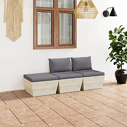 Maison Chic Salon de jardin palette 3 pcs avec coussins - Table et chaises d'extérieur - Mobilier/Meubles de jardin Moderne épicéa imprégné -MN29997