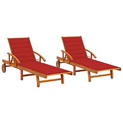 vidaXL Chaises longues lot de 2 avec coussins Bois d'acacia solide