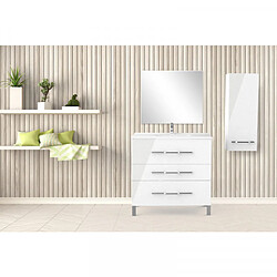 Dansmamaison Ensemble meuble sous vasque 3 tiroirs 90 cm Blanc + colonne + miroir - LANA Ensemble meuble sous vasque 3 tiroirs 90 cm Blanc + colonne + miroir - LANA - L 91.5 x l 47 x H 88 cm