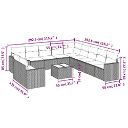 Avis vidaXL Salon de jardin avec coussins 12 pcs gris résine tressée