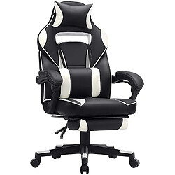 Helloshop26 Fauteuil gamer chaise gaming siège de bureau réglable avec repose-pieds télescopique ergonomique mécanisme basculent appui-tête support lombaire charge 150 kg noir et blanc 12_0000398