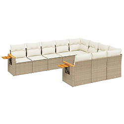 vidaXL Salon de jardin avec coussins 10 pcs beige résine tressée