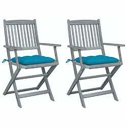 Maison Chic Lot de 2 Chaises pliables d'extérieur avec coussins | Chaises de jardin | Fauteuil Relax Bois d'acacia -GKD14671