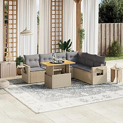 vidaXL Salon de jardin avec coussins 7 pcs beige résine tressée