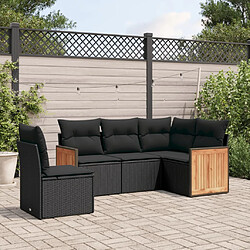 vidaXL Salon de jardin 5 pcs avec coussins noir résine tressée 