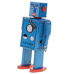 Retro Wind Up Clockwork Mechanical Walking Tin Lilliput Robot Bleu 16cm