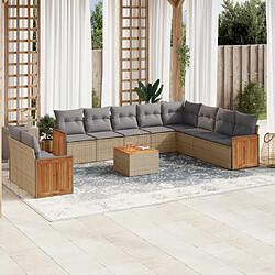 vidaXL Salon de jardin 11 pcs avec coussins beige résine tressée 