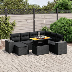 vidaXL Salon de jardin 8 pcs avec coussins noir résine tressée