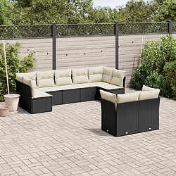 vidaXL Salon de jardin 9 pcs avec coussins noir résine tressée 