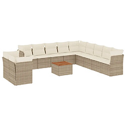 vidaXL Salon de jardin avec coussins 12 pcs beige résine tressée