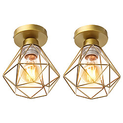 Stoex 2PCS Plafonnier Rétro Or Lampe de Plafond E27 Cage en Métal Luminaire Plafonnier Vintage D'Intérieur 