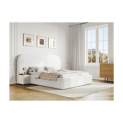 Vente-Unique Lit coffre 140 x 200 cm avec chevets - Tissu bouclette - Blanc + Matelas - ESTERIA de Maison Céphy 