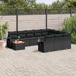 vidaXL Salon de jardin 11 pcs avec coussins noir résine tressée 