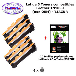 T3AZUR - 6 Toners génériques TN-1050 pour BROTHER DCP-1610W DCP-1612W MFC-1910W MFC-1911 HL-1110+20f A6 brillantes 