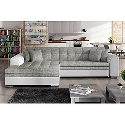 VENESETTI - Canapé d'angle convertible en tissu gris et simili blanc de qualité, 5 places, angle gauche (vu de face), SOHO