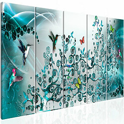 Paris Prix Tableau 5 Panneaux Hummingbirds Dance Turquoise Narrow 80 x 200 cm 