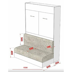 Acheter Inside 75 Composition lit escamotable blanc mat DYNAMO SOFA canapé intégré gris Couchage 140 x 200 cm colonne armoire + bibliothèque