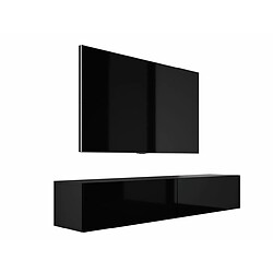 3XELIVING Meuble TV suspendu, D: l : 170 cm, H : 34 cm, P : 32 cm NOIR MAT/NOIR BRILLANT 