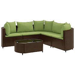 vidaXL Salon de jardin avec coussins 6 pcs marron résine tressée