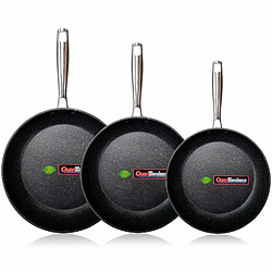 Lot de 3 poêles à frire 18-20-24cm Aluminium forgé induction Titane antiadhésif, , Noir, Wecook, Ecochef