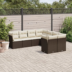 Maison Chic Ensemble Tables et chaises d'extérieur 8 pcs avec coussins,Salon de jardin marron résine tressée -GKD607462