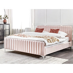 Beliani Lit double en velours rose 180 x 200 cm LUNAN