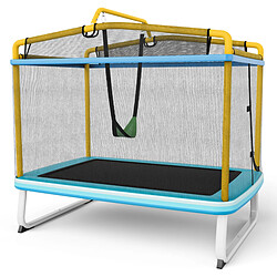 Helloshop26 3 en 1 trampoline extérieur enfants rectangulair (190 x 124 cm) avec balançoire &amp; barre horizontale filet de sécurité charge 110kg jaune 20_0006078 