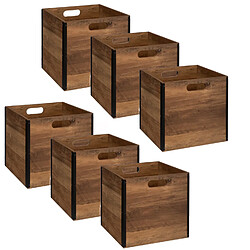 Toilinux Lot de 6 Boîtes de rangement design en MDF effet bois - marron et noir