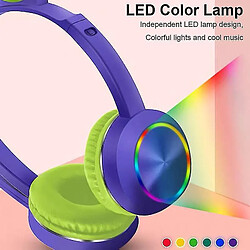 Universal Casque sans fil avec micro pour enfants casque oreille chat lampe led pour les élèves (bleu) pas cher