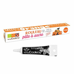 Scrapcooking Pâte à sucre en rouleau orange Ø 36 cm + Stylo de glaçage noir 