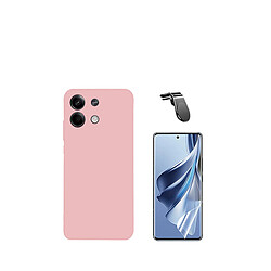 Jeu de films en verre trempé de la couverture 5D + Cas de silicone liquide + SuppOrt Magnétique L Voiture de conduite sécuritaire Phonecare pour Xiaomi Redmi Note 13 - rose