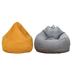 2pcs housse de sac de fèves en lin de couleur unie housse de canapé gris + jaune housse de sac d'haricot pour enfants