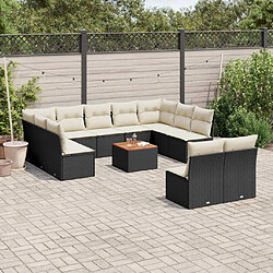 vidaXL Salon de jardin 12 pcs avec coussins noir résine tressée 