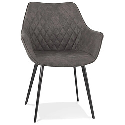 Alterego Chaise avec accoudoirs 'CHIGI' gaufrée en microfibre gris foncé et pieds en métal noir CHIGI