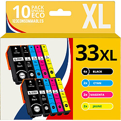 123CONSOMMABLES - 33XL - Pack 10 Cartouches d'encre Compatible pour Epson 33 XL pour Expression Premium XP-540 XP-530 XP-830 XP-7100 XP-900 XP-640 XP-630 XP-635 XP-645 (10 pack) 