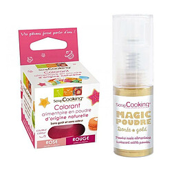 Scrapcooking Colorant alimentaire Rouge + Poudre alimentaire irisée dorée