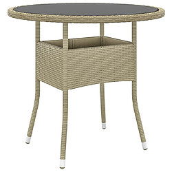 vidaXL Table de jardin Ø80x75 cm Verre trempé/résine tressée Beige