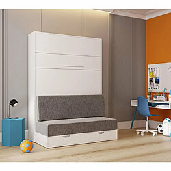 Avis Inside 75 Armoire lit escamotable KOMPACT SOFA canapé tiroirs blanc mat tissu gris couchage 140*200 cm