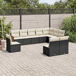 Maison Chic Salon de jardin 10 pcs avec coussins, Ensemble Tables et chaises d'extérieur noir résine tressée -GKD372716