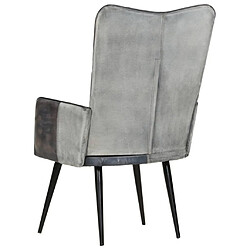 Maison Chic Fauteuil de Chambre à Coucher Salon,Chaises de Salle à Manger,Chaise à oreilles Gris Cuir véritable -GKD23932 pas cher