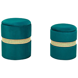 Beliani Lot de 2 poufs coffre en velours vert MEDFORD 